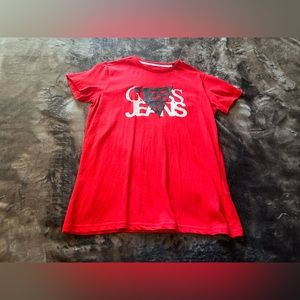 Guess Red Black Cotton Short Sleeve Shirt Size 12 (boy)